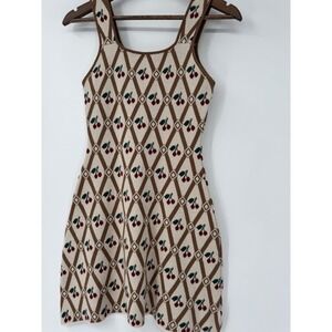 CIDER Red Cream Cherry Pattern Sleeveless Mini Tank Bodycon Dress XS Nordic